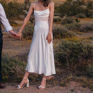 Selfie Leslie Golden Era Cowl Neck Lace Waist Midi Dress